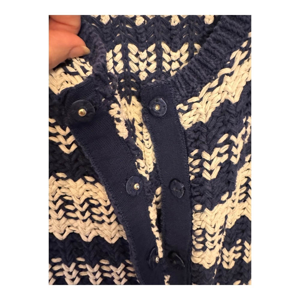 Liz Claiborne Nautical Striped open-knit Cardigan Navy White Womens Large - Picture 2 of 7